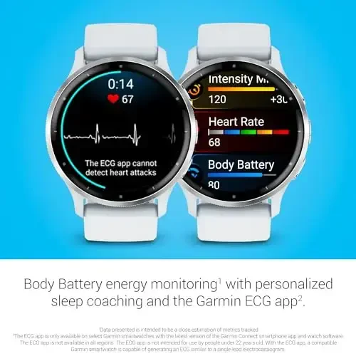 Garmin Venu 3 Silver Stainless Steel Bezel 1.4-Inch AMOLED Touchscreen Display Smart Watch with 45mm Whitestone Case and Silicone Band - 4