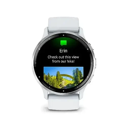Garmin Venu 3 kumush zanglamaydigan po'latdan yasalgan bezel, 1,4 dyuymli AMOLED sensorli ekranli aqlli soat, 45 mm oq toshli korpus va silikon tasma - 2