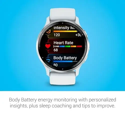 Garmin Venu 3 Silver Stainless Steel Bezel 1.4-Inch AMOLED Touchscreen Display Smart Watch with 45mm Whitestone Case and Silicone Band - 5