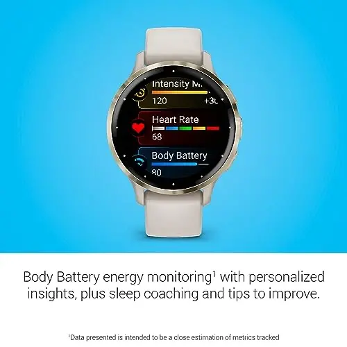 Garmin Venu 3S Açık Altın Paslanmaz Çelik Çerçeve 1,2 İnç AMOLED Dokunmatik Ekran Akıllı Saat, 41 mm Fildişi Kasa ve Silikon Kordon - 4