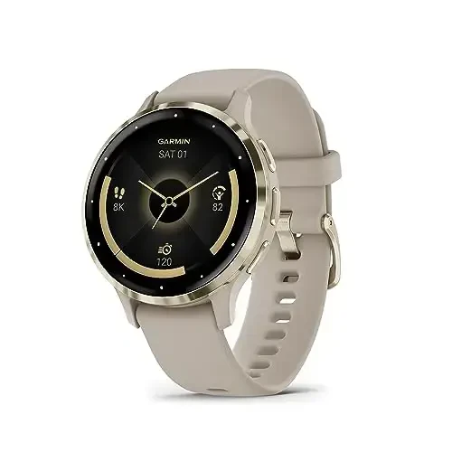 Garmin Venu 3S Soft Gold Stainless Steel Bezel 1.2-Inch AMOLED Touchscreen Display Smart Watch with 41mm French Gray Case and Silicone Band - GARMIN