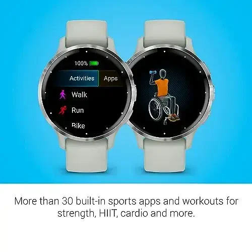 Garmin Venu 3S Kumush zanglamaydigan po'latdan yasalgan bezel, 1,2 dyuymli AMOLED sensorli displeyli aqlli soat, 41 mm adaq so'qi o't rangli korpus va silikon tasma - 6