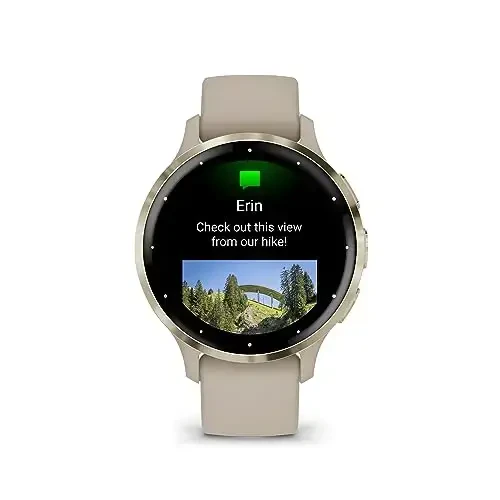 Garmin Venu 3S Soft Gold zanglamaydigan po'latdan yasalgan bezel, 1,2 dyuymli AMOLED sensorli displeyli aqlli soat, 41 mm fransuz kulrang korpusi va silikon tasma - 2