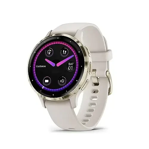 Garmin Venu 3S Yumshoq Oltin Zanglamaydigan Po'latdan Yasalgan Bezel 1,2 Dyuymli AMOLED Sensorli Displey 41 mm Fil Suyagi Korpus va Silikon Tasmasi bilan Aqlli Soat 