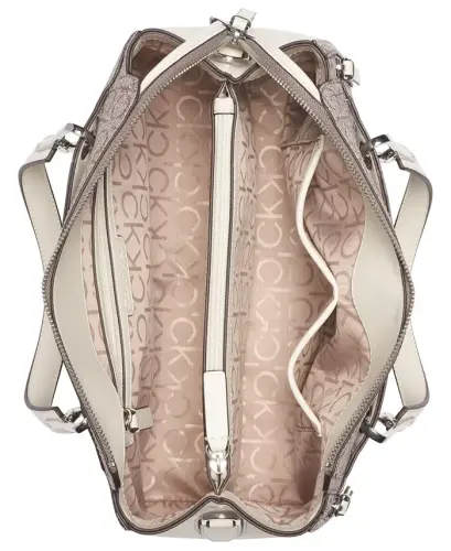 Garnet Signature Triple Compartment Top Zipper Satchel - Almond/White - 5