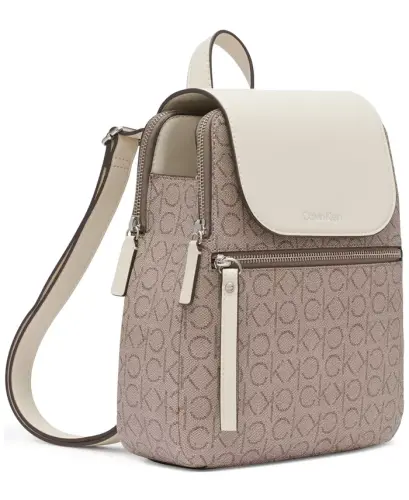 Garnet Signature Triple Compartment Backpack-Almond Taupe/White - CALVIN KLEIN (1)