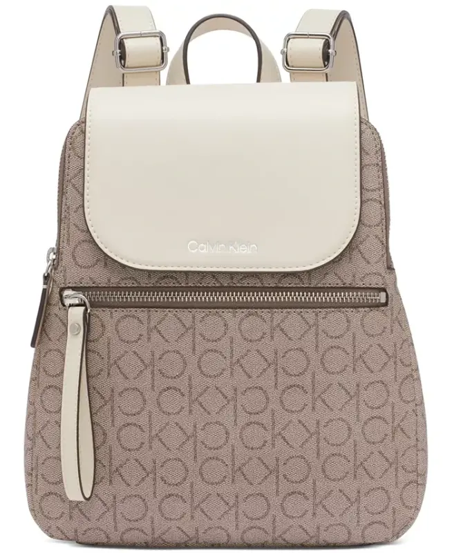 Garnet Signature Triple Compartment Backpack - Almond Taupe/White - 1