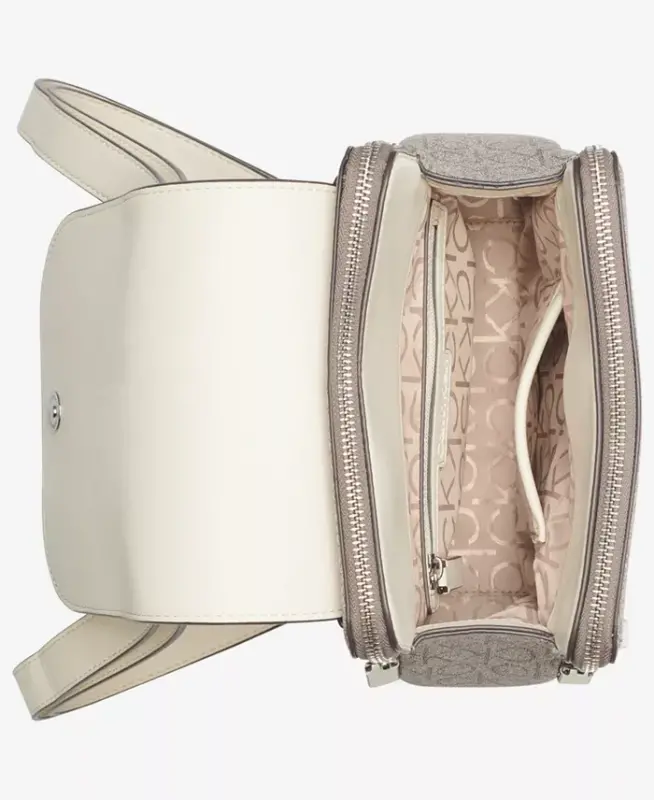 Garnet Signature Triple Compartment Backpack - Almond Taupe/White - 3