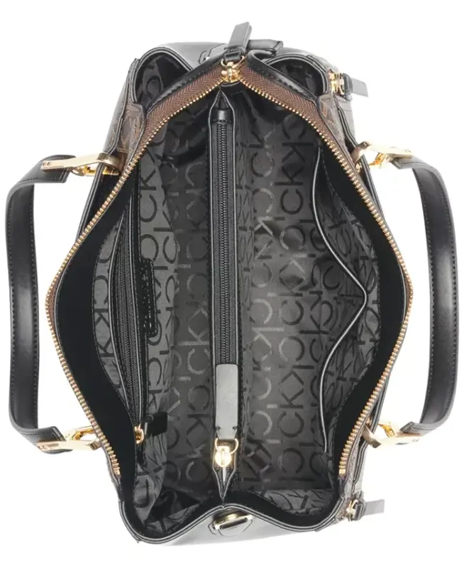 Garnet Signature Triple Compartment Top Zipper Satchel - Brown Khaki/Black - 3