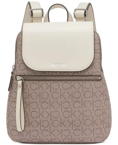 Garnet Signature Triple Compartment Backpack-Almond Taupe/White - 1