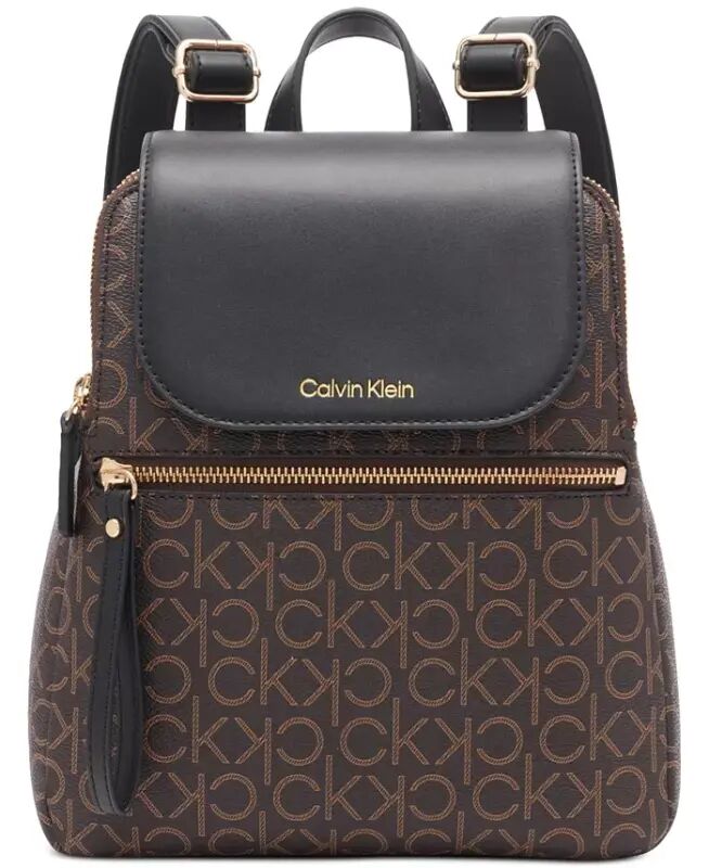 Garnet Signature Triple Compartment Backpack-Brown Khaki/Black - CALVIN KLEIN
