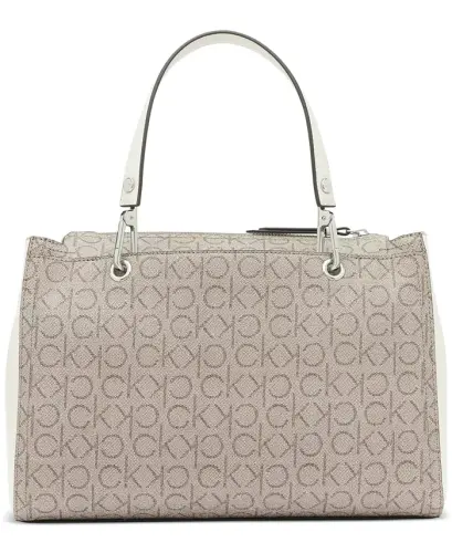 Garnet Signature Triple Compartment Top Zipper Satchel-Almond/White - 4
