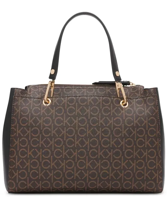 Garnet Signature Triple Compartment Top Zipper Satchel-Brown Khaki/Black - 6