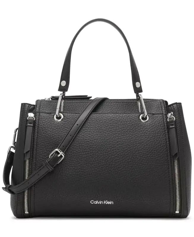 Garnet Triple Compartment Medium Satchel Bag - Black/silver - Calvin Klein