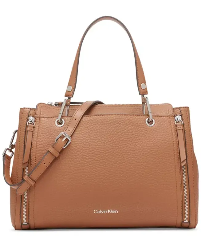 Garnet Triple Compartment Medium Satchel Bag - Caramel - 1