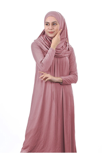 Garson Boy 12-15 Yaş Pembe Kendinden Başörtülü Tek Parça Kadın Namaz Elbisesi - Pembe - 3