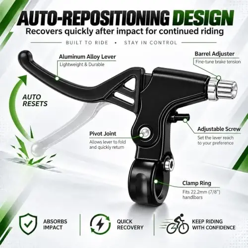Gashwer Universal 2.2cm Bike Brake Levers Aluminum Alloy V-Brake Handlebar Bicycle Brake Handle for Most Bicycle, Mountain Bike, Road Bike 1 Pair (Black) - 4