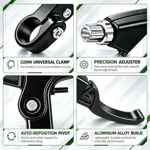 Gashwer Universal 2.2cm Bike Brake Levers Aluminum Alloy V-Brake Handlebar Bicycle Brake Handle for Most Bicycle, Mountain Bike, Road Bike 1 Pair (Black) - 5