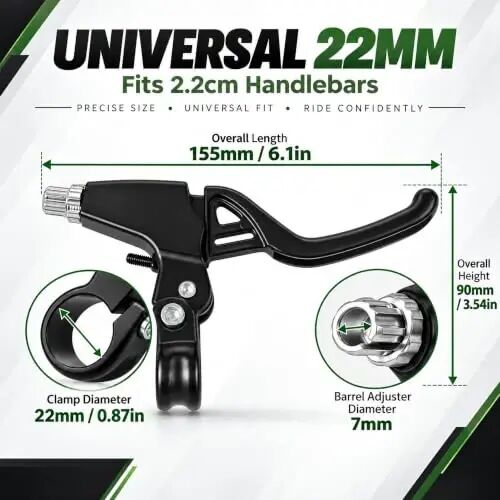 Gashwer Universal 2.2cm Bike Brake Levers Aluminum Alloy V-Brake Handlebar Bicycle Brake Handle for Most Bicycle, Mountain Bike, Road Bike 1 Pair (Black) - Gashwer (1)