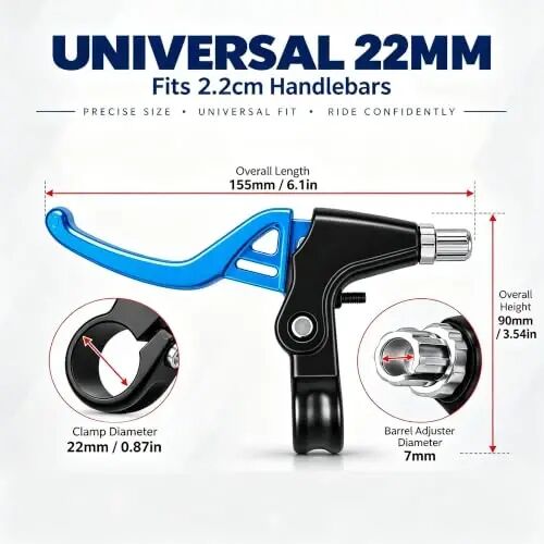 Gashwer Universal 2.2cm Bike Brake Levers Aluminum Alloy V-Brake Handlebar Bicycle Brake Handle for Most Bicycle, Mountain Bike, Road Bike 1 Pair (Blue) - Gashwer (1)