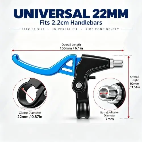 Gashwer Universal 2.2cm Bike Brake Levers Aluminum Alloy V-Brake Handlebar Bicycle Brake Handle for Most Bicycle, Mountain Bike, Road Bike 1 Pair (Blue) - 2