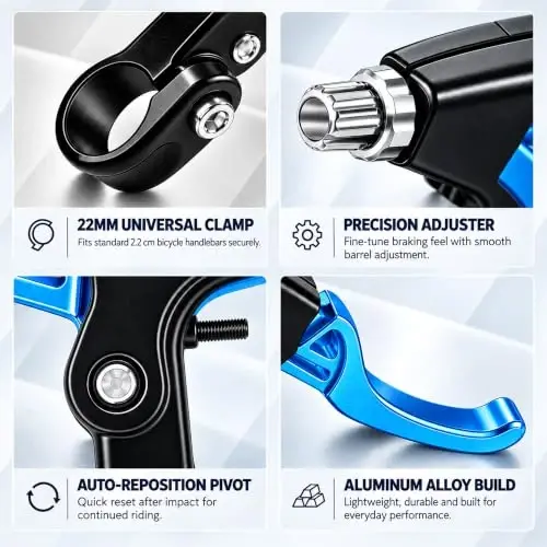 Gashwer Universal 2.2cm Bike Brake Levers Aluminum Alloy V-Brake Handlebar Bicycle Brake Handle for Most Bicycle, Mountain Bike, Road Bike 1 Pair (Blue) - 4