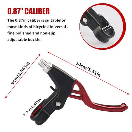 Gashwer Universal 2.2cm Bike Brake Levers Aluminum Alloy V-Brake Handlebar Bicycle Brake Handle for Most Bicycle, Mountain Bike, Road Bike 1 Pair (Red) - 2