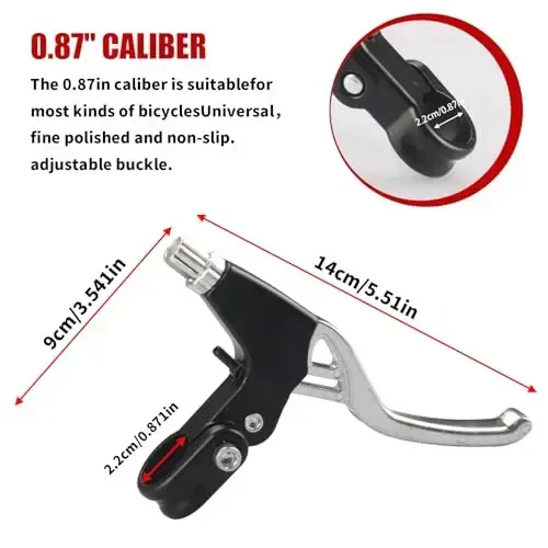 Gashwer Universal 2.2cm Bike Brake Levers Aluminum Alloy V-Brake Handlebar Bicycle Brake Handle for Most Bicycle, Mountain Bike, Road Bike 1 Pair (Silver) - 2
