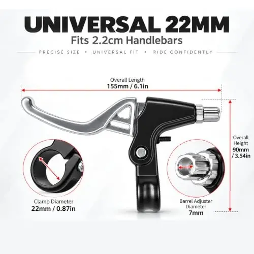 Gashwer Universal 2.2cm Bike Brake Levers Aluminum Alloy V-Brake Handlebar Bicycle Brake Handle for Most Bicycle, Mountain Bike, Road Bike 1 Pair (Silver) - Gashwer (1)