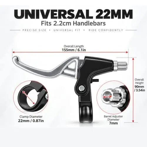 Gashwer Universal 2.2cm Bike Brake Levers Aluminum Alloy V-Brake Handlebar Bicycle Brake Handle for Most Bicycle, Mountain Bike, Road Bike 1 Pair (Silver) - Gashwer (1)