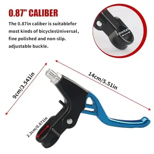 Gashwer Universal 2.2cm Bike Brake Levers Aluminum Alloy V-Brake Handlebar Bicycle Brake Handle for Most Bicycle, Mountain Bike, Road Bike 1 Pair (Blue) - GASHWER (1)