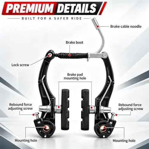 Gashwer V-Type Bike Brakes Set, Complete Universal Bike Front and Rear MTB Bicycle Brake, Inner and Outer Callipers Cables Lever Kit with Multi-Tool Wrenches Black - 3
