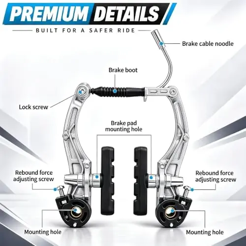 Gashwer V-Type Bike Brakes Set, Complete Universal Bike Front and Rear MTB Bicycle Brake, Inner and Outer Callipers Cables Lever Kit with Multi-Tool Wrenches Silver - 3