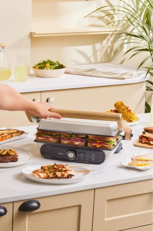 Gastro Grill Glass Premium 2400W Grill and Toast Machine Wood Craft 6 Slice Capacity-Wooden - 2