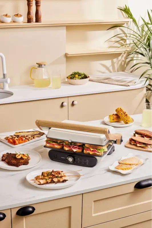 Gastro Grill Glass Premium 2400W Izgara va Tost Makinesi Wood Craft 6 Dilim Sigʻimli-Yogʻoch - 3