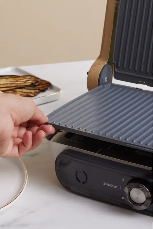 Gastro Grill Glass Premium 2400W Izgara va Tost Makinesi Wood Craft 6 Dilim Sigʻimli-Yogʻoch - 5