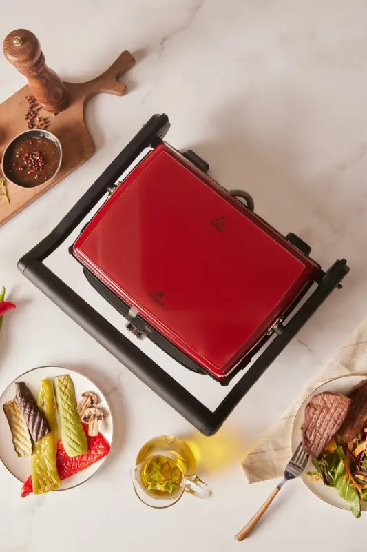 Gastro Grill Glass Premium 2400w Toaster and Grill Red-Red - KARACA