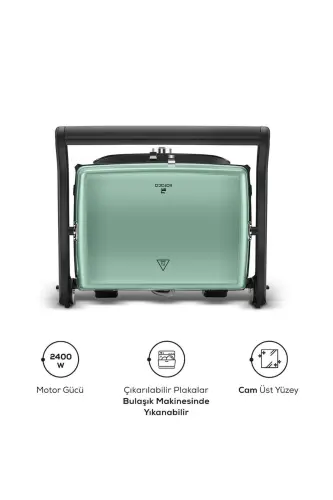 Gastro Grill Glass Premium 2400W Tost ve Izgara Makinesi Blue Mist-Blue Mist - 5