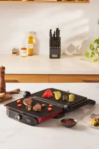 Gastro Grill Glass Premium 2400w Tost Ve Izgara Makinesi Kırmızı-Kırmızı - 4