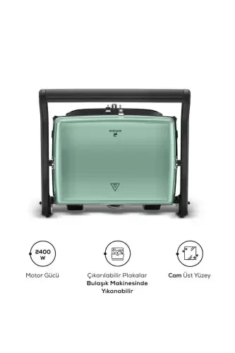 Gastro Grill Glass Premium 2400W Toster va Gril Mashinasi Blue Mist-Blue Mist - 5