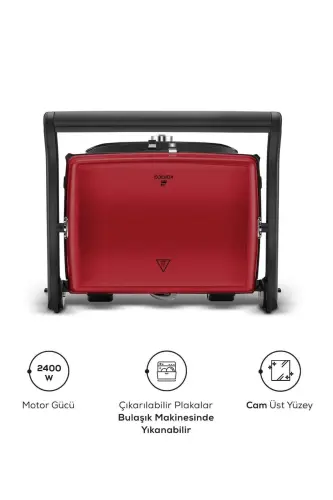 Gastro Grill Glass Premium 2400w Toster Va Grill Mashinasi Qizil-Qizil - 7