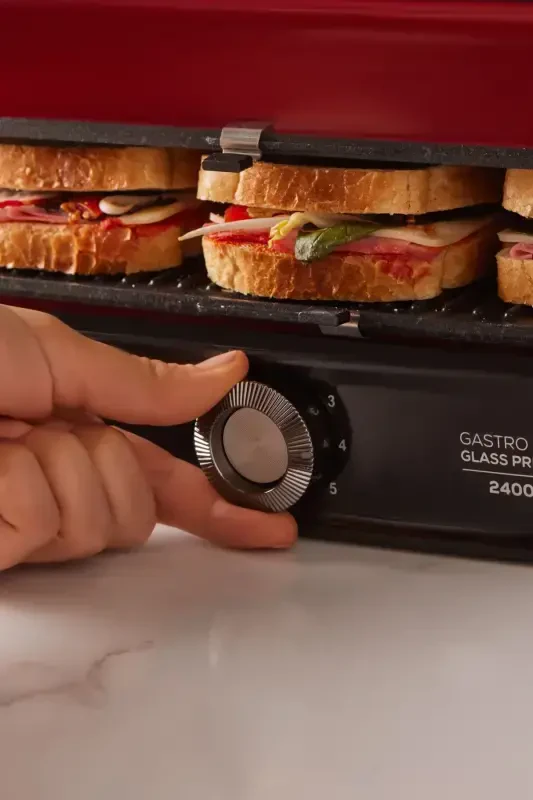 Gastro Grill Glass Premium 2400w Toster Va Grill Mashinasi Qizil-Qizil - 5