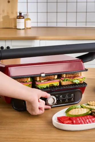 Gastro Grill Pro 2400Vт Grill va Toaster Mashinasi Qizil - KARACA (1)