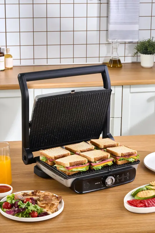 Gastro Grill Pro 2400W Grill and Toast Machine Mulberry 6 Slice Capacity-Mulberry - 2