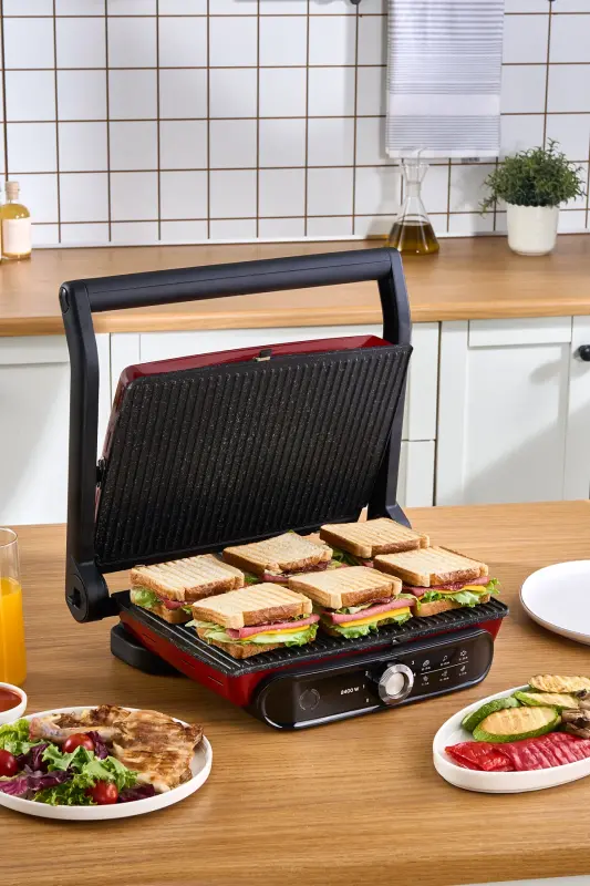 Gastro Grill Pro 2400W Grill and Toaster Machine Red - 3