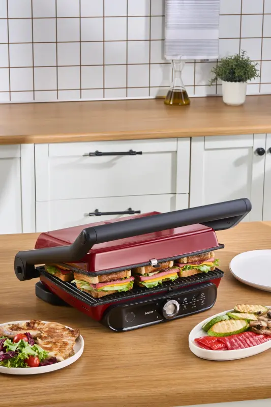 Gastro Grill Pro 2400 W Izgara ve Tost Makinesi Kırmızı - Kırmızı - 1