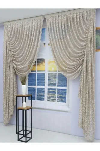 Gathered 2 Panel Tulle Curtain Mink-Mink - ARTPER PERDENIZ (1)
