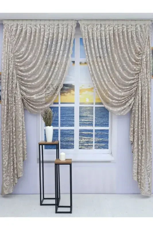 Gathered 2 Panel Tulle Curtain Mink-Mink - 1