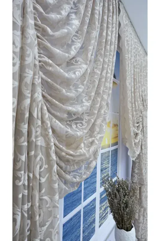 Gathered 2 Panel Tulle Curtain Mink-Mink - 4