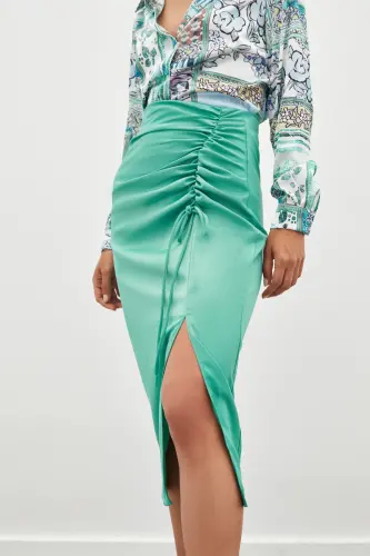 Gathered Detail Satin Skirt - MINT-MINT - 5